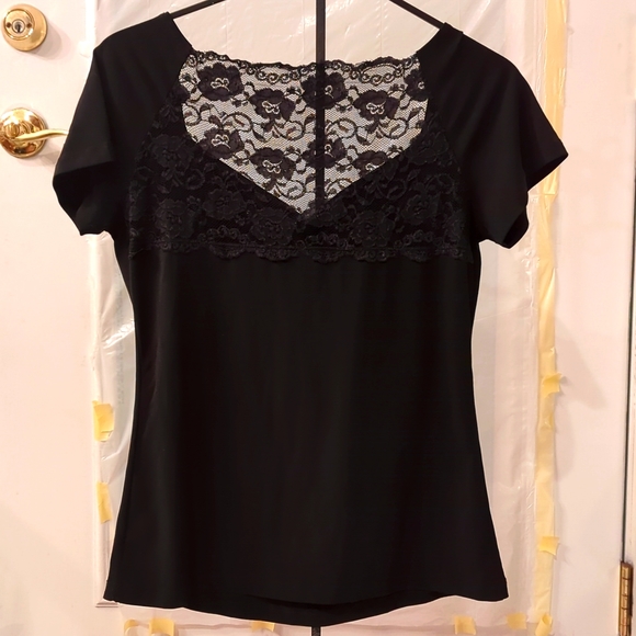 No Name Black Poly Top with Laced Neck and Cleavage - Picture 2 of 2